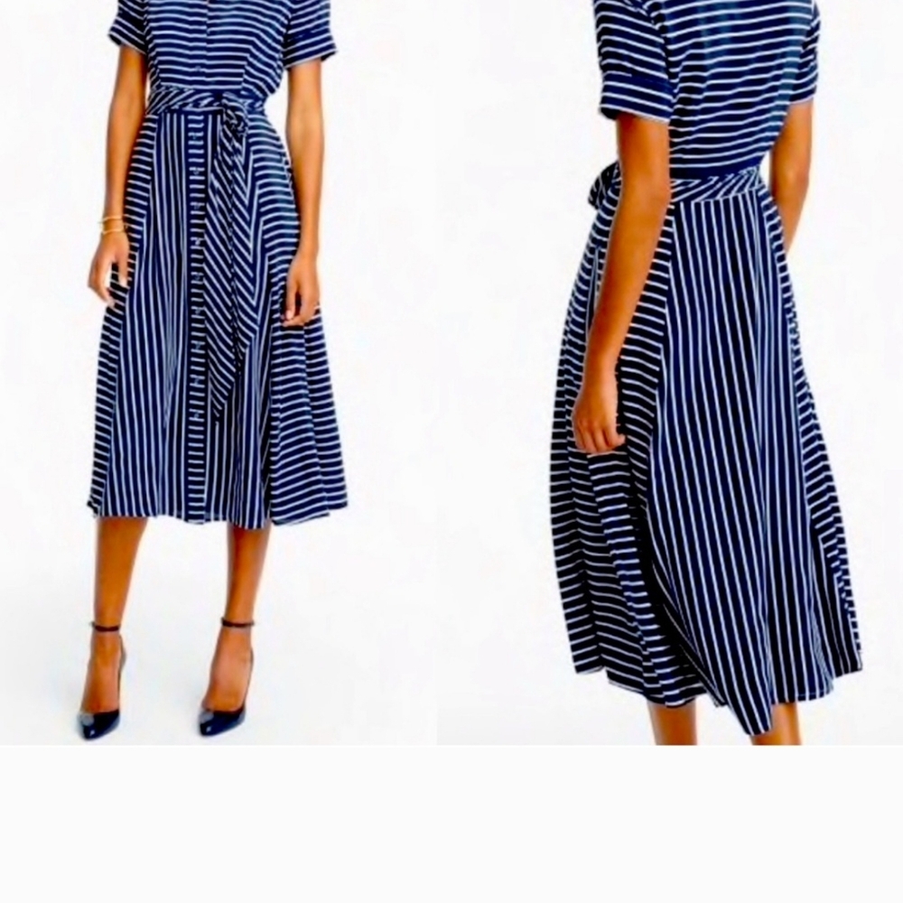 J. Crew Navy and White Striped Midi Dress 0-2p